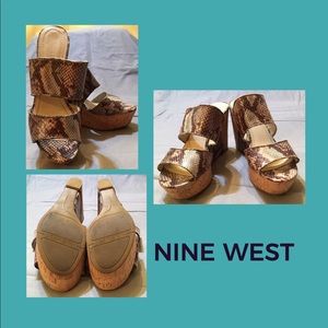 🌈 Nine West Snakeskin Cork Wedges